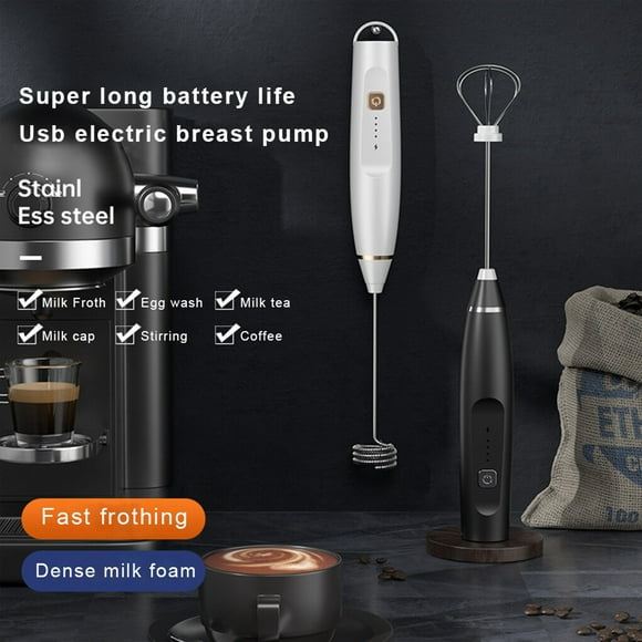 Batteur à Œufs Mousseur à Lait Accessoires Mixeur Électrique Gadget de Cuisine Mixeur à Café Pratique Multifonction Rechargeable USB Détachable Blanc