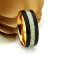 thumbnail image 2 of Free Engraving Personalized Custom Engraving Men's Women's Tungsten Wedding Band 8mm Semi-Domed Rose Gold IP Plated inside & Black IP Plated Outside with Imitation Meteorite InlaySZ: 9.5, 2 of 6