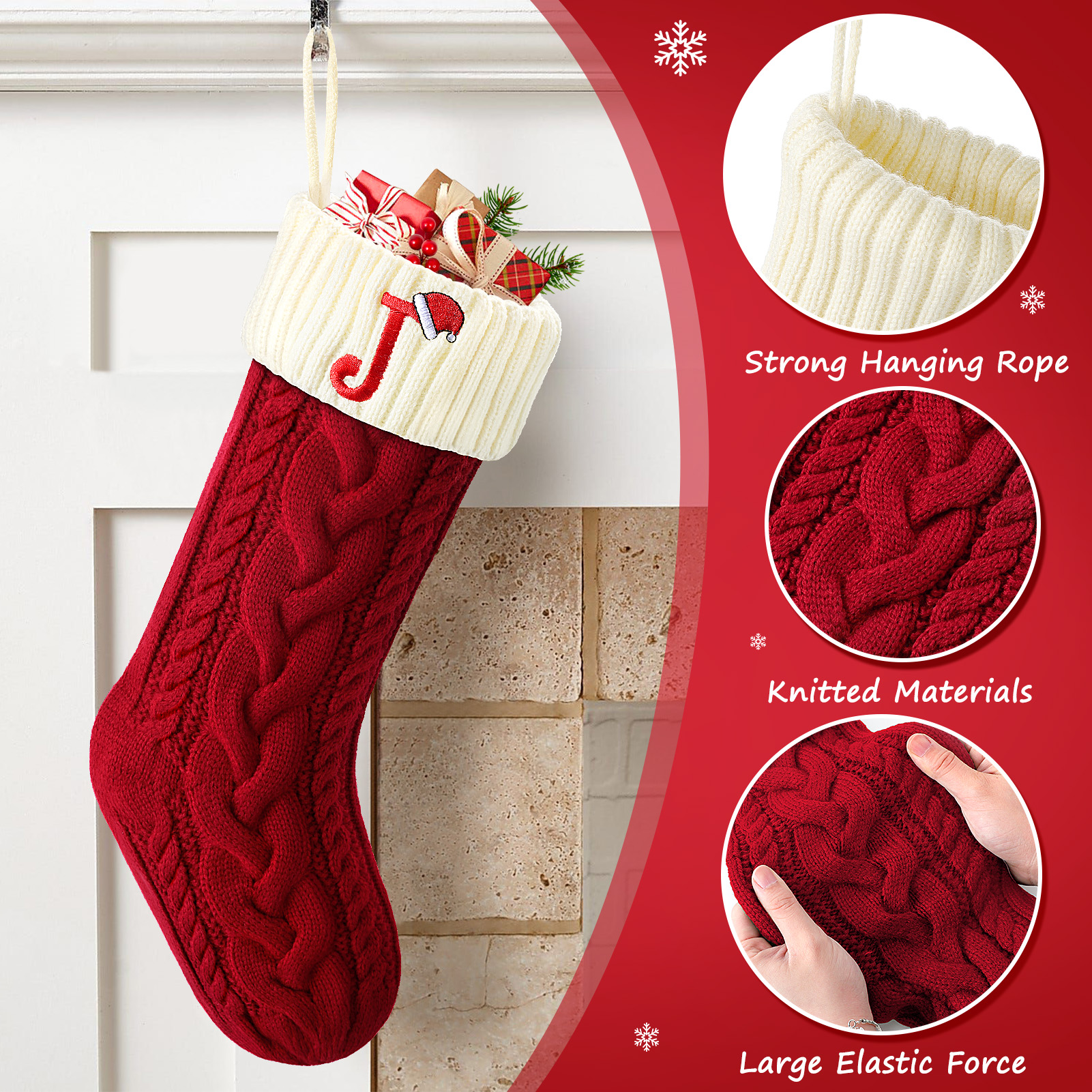 Ayieyill Christmas Stocking with Letter J - Red photo 4