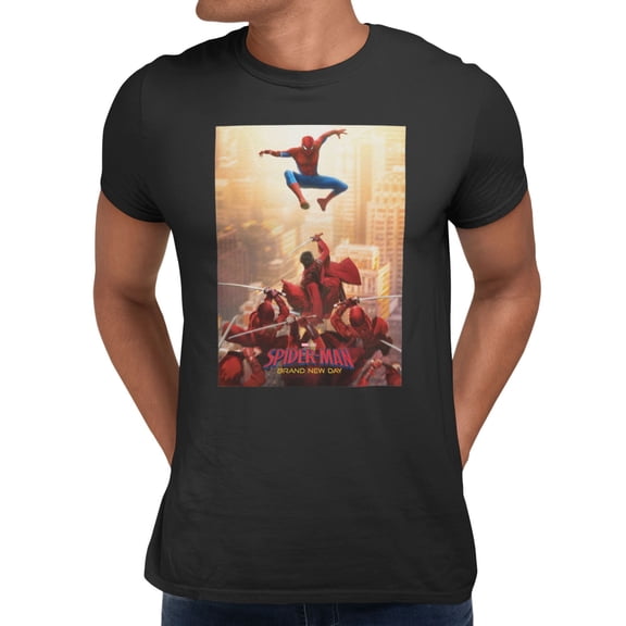 Marvel Spider-Man Brand New Day Men's City Ninja Battle Poster T-Shirt (Black, S-XXXL)