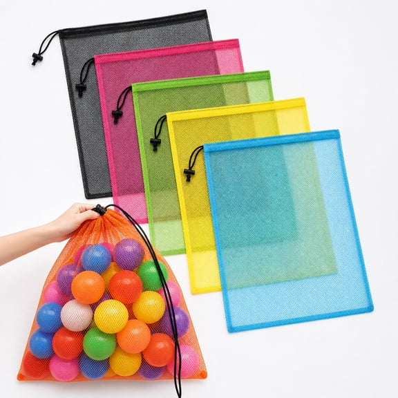 Colorful Mesh Drawstring Bag Tutuviw 6 Pcs Mesh Laundry Bags Nylon Drawstring Bag for Pool Beach Ball Toys Multipurpose Storage Bag for Collecting Travel Sports Gym(14x16 in, Multicolor)
