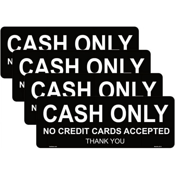 Haobase 4 Pcs Cash Only Sign Sticker - 20 cm x 7.5 cm - Self Adhesive Vinyl