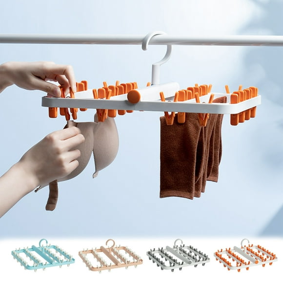 Tendedero de ropa colgante | Colgador de lavandería plegable de 24 clips para calcetines, ropa interior, ropa de bebé | Diseño de plástico a prueba de viento giratorio de 360° | Ahorro de espacio