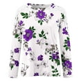 thumbnail image 4 of Sweatshirts for Women Plus Size Clearance Casual Lace Round Neck Long Sleeved Print T-shirt Purple L, 4 of 4