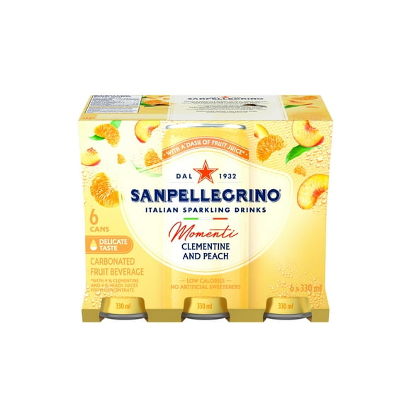 SAN PELLEGRINO MOMENTI Clémentine et Pêche, Eau pétillante, 6 paq 6 x 330ml canette