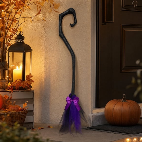 WWV Halloween Witch Broomstick Prop Detachable 2 Piece Plastic Wizard Broom with Mesh Tail for Any Age Group Costume Party Decor Accessory Gift for Family