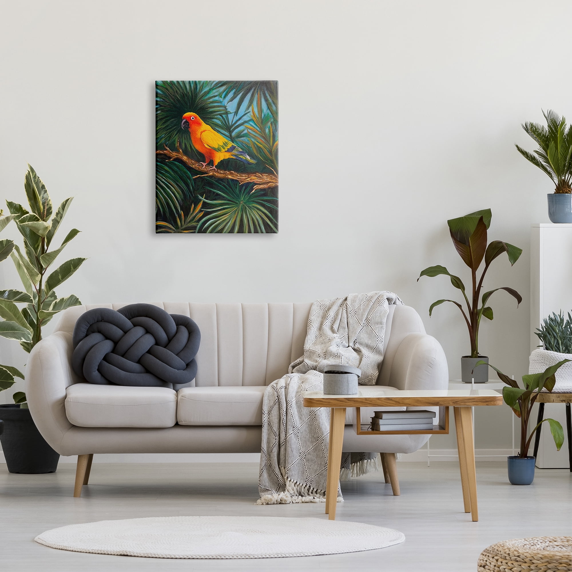 Stupell Industries Parrot in Tropical Trees Animals & Insects Painting Gallery Wrapped Canvas Art Print Wall Art, 24 x 30