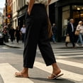 thumbnail image 5 of Levmjia Women's Casual Pants High Waisted with Pockets Drawstring Waist Scallop Hem Loose Fit Wide Leg Lounge Pants Solid Color for Summer Daily, 5 of 6