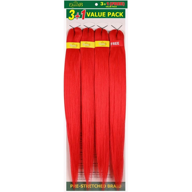 QueenB 4X Value Pack Pre-Stretched Braiding Hair 50” – Color #RED