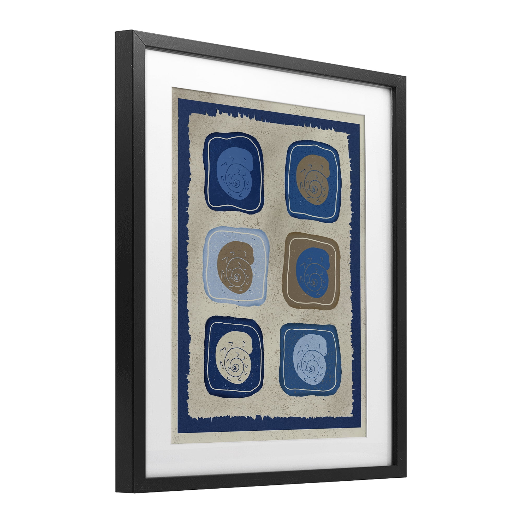 Stupell Industries Blue Blocked Nautilus Black Framed Print Under Glass, design by Julia Frost