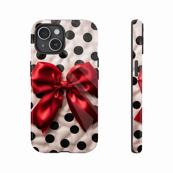 Red Polka Dot Bow iPhone Case for Women, Valentine’s Day Gift Compatible with iPhone 11/12/13/14/15/16 (Pro Max/Plus)