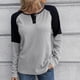 thumbnail image 2 of Tops de Mujer Blusas de Manga Larga Botón de Moda Cuello Redondo Jersey de Costura Odeerbi ODB185535, 2 of 7
