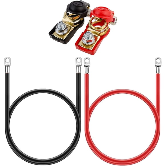 2pcs 12v Battery Cables Red And Black, Battery Inverter Cable 50cm, Car Battery Cables 5awg 16mm With Ring Terminals Copper Flexible Wire + 1pair Batt