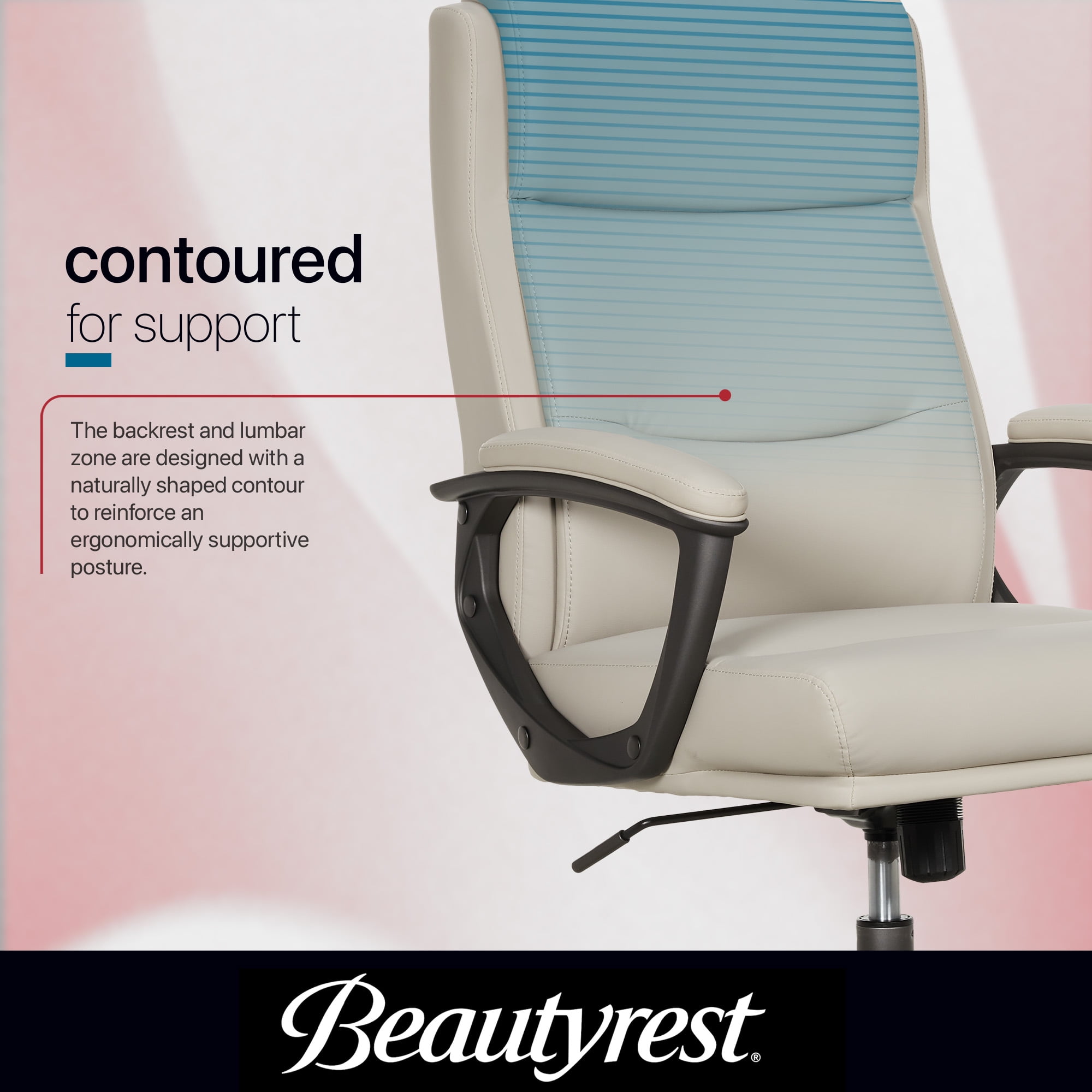 Beautyrest Amara Ergonomic Manager Office Chair with Padded Armrest for Teens and Adults, Ivory