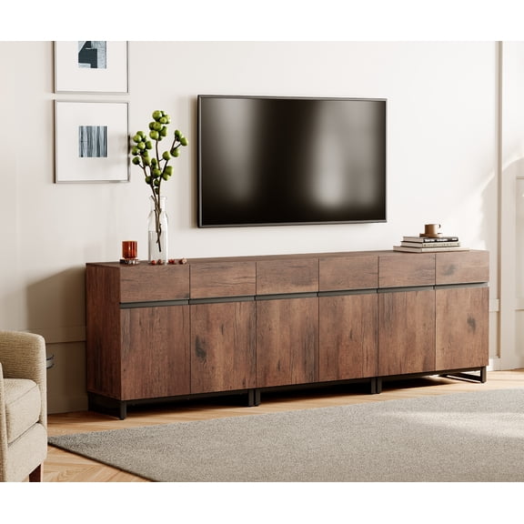 WAMPAT 94.5" TV Stand with Doors,Modern TV Stand for TVs up to 110 Inch,3 Packs Wood Entertainment Center with Adjustable Shelves & Metal Base.