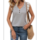 thumbnail image 2 of Camiseta de Mujer con Encaje de Guipur en Contraste y Medio Botón. Camiseta de Mujer con Rayas Blancas Talla M, 2 of 7