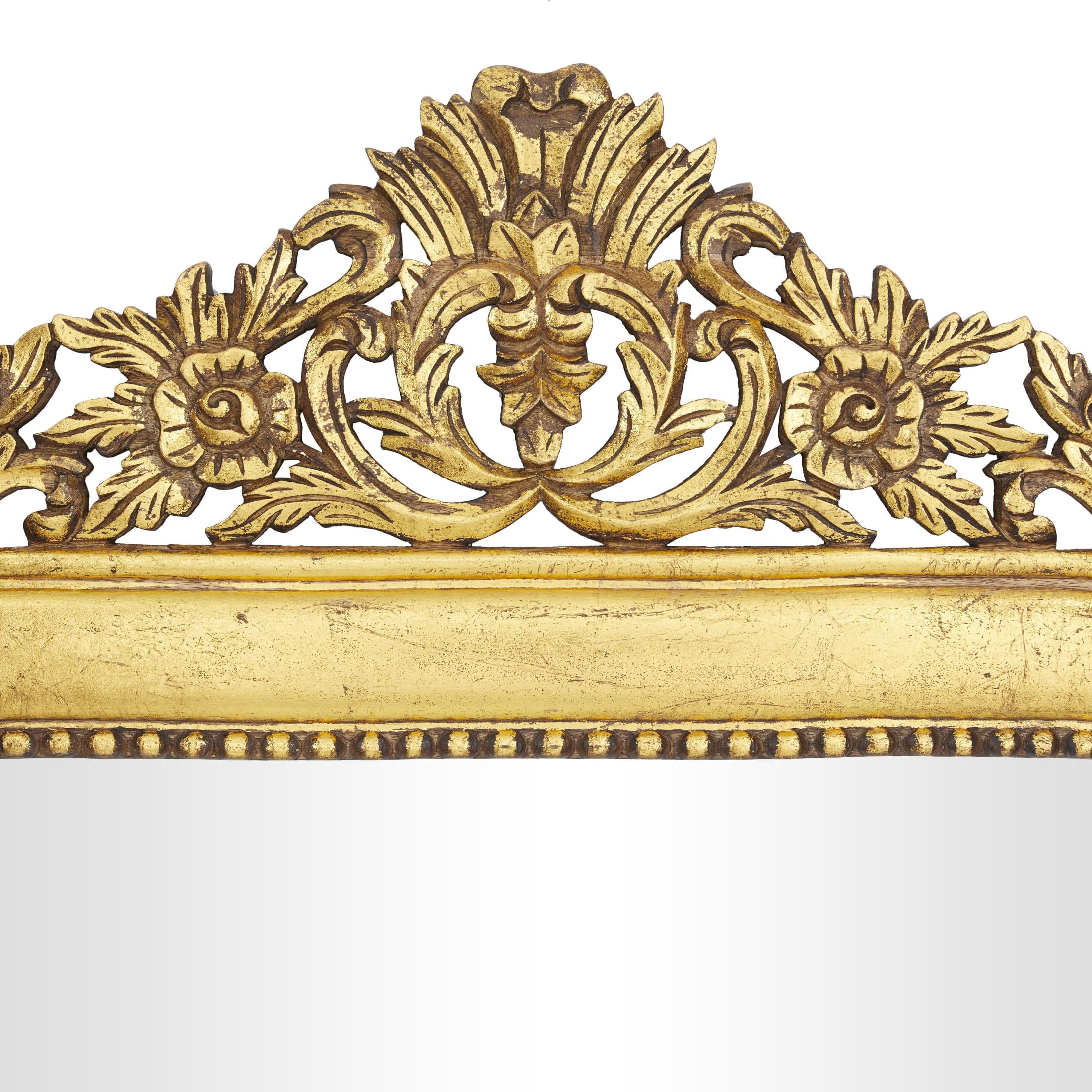 DecMode 36" x 60" Gold Intricately Carved Acanthus Floral Wall Mirror