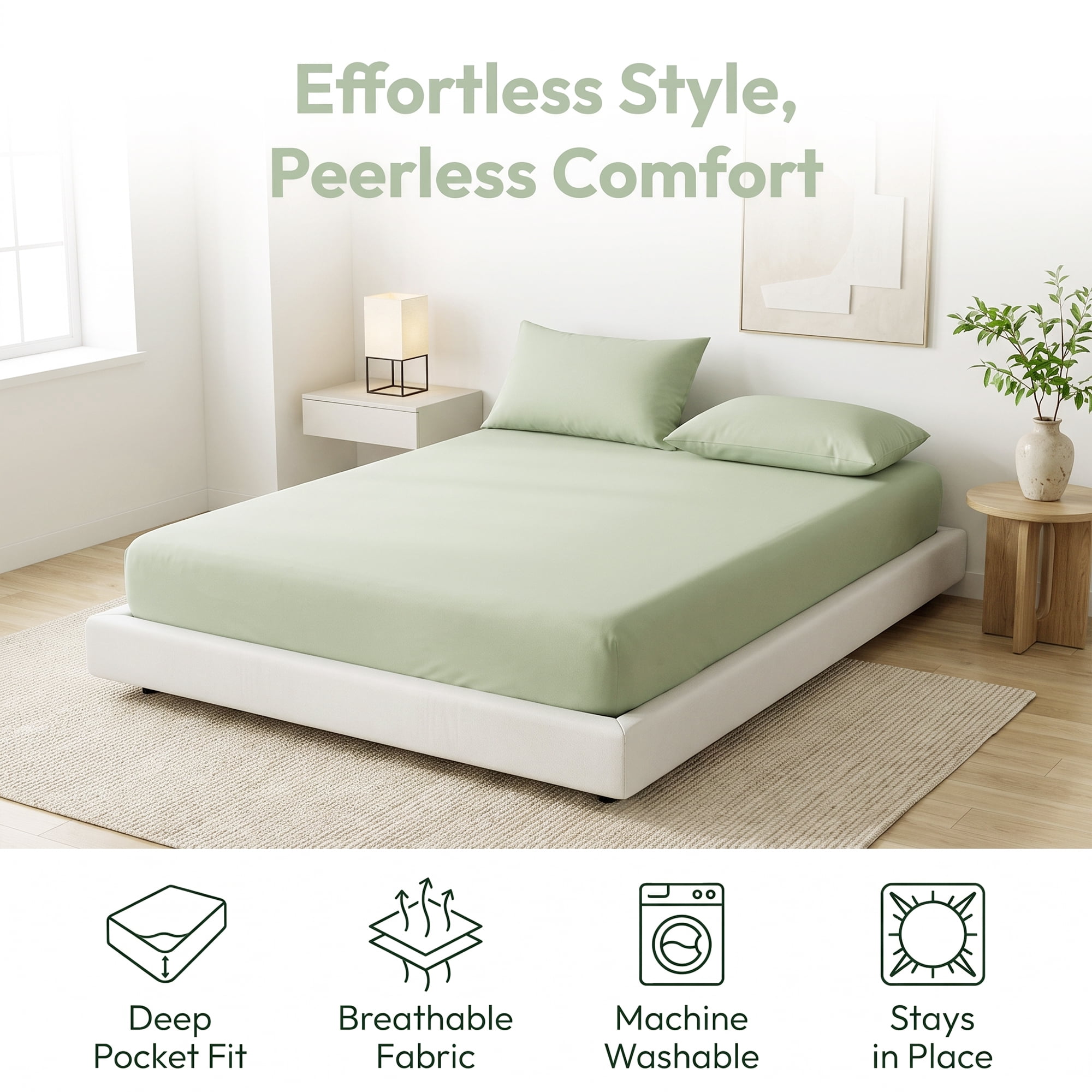 Unique Bargains Fitted Cotton Bed Sheets Breathable for All Seasons 59.8"x79.9" Green