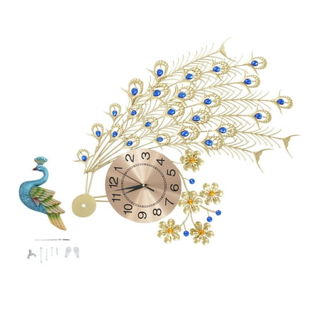 Wildnix Luxury Crystal Wall Clock with Hand-set Imitation Diamonds, Resin Molding Peacock Design, Metal Frame, High-Precision Movement, Royal Blue and Copper Finish
