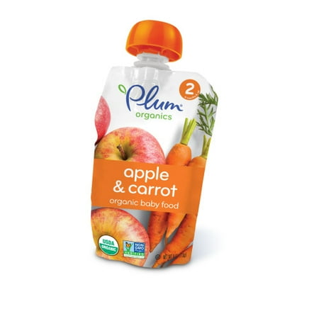 (4 pack) (4 Pack) Plum Organics Stage 2 Apple & Carrot, 4oz