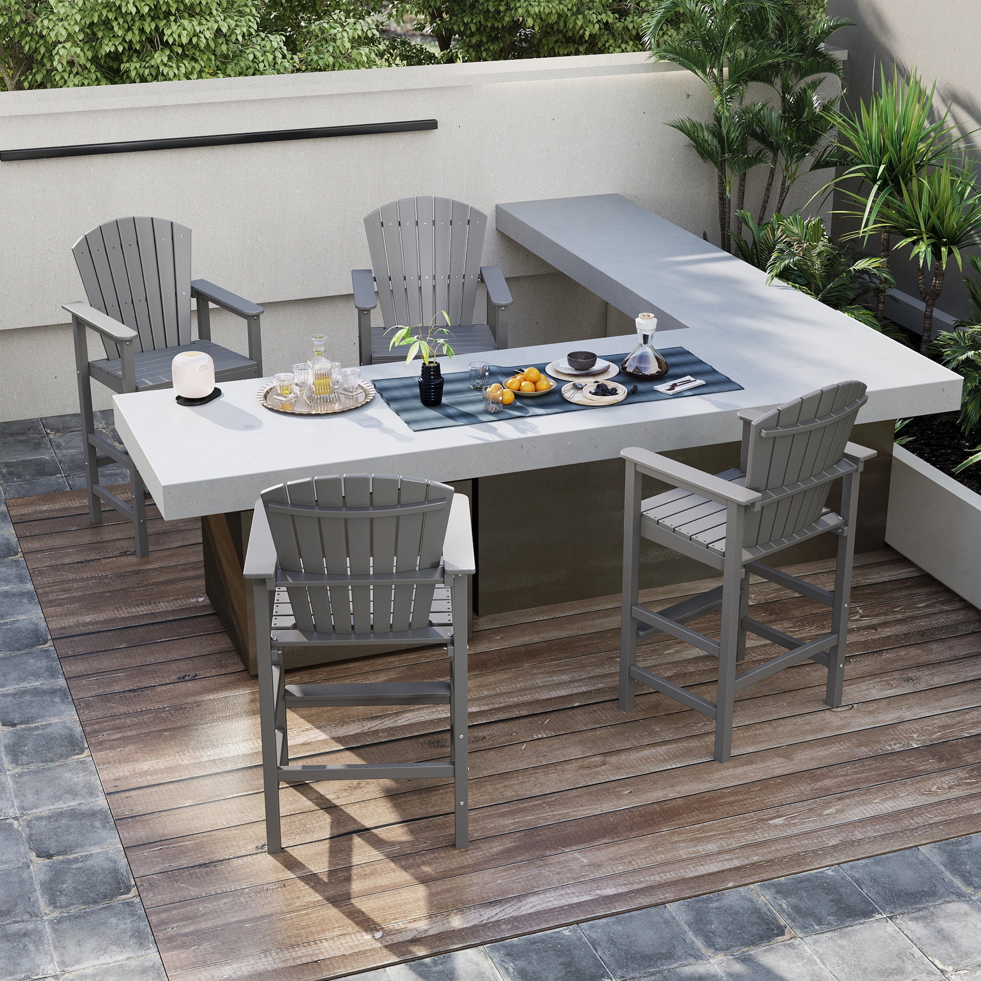 Tall Adirondack Chair Set of 2, HDPE Balcony Chair with Double Connecting Tray, Outdoor Weather Resistant Adirondack Chair, Gray