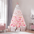 thumbnail image 3 of Alden Design 6 FT Artificial Snow Flocked Christmas Tree with 250 Lights, Pink Gradient, 3 of 9