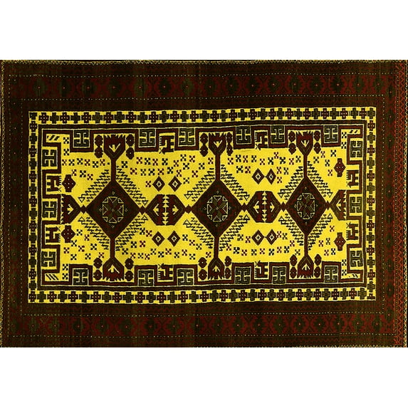 Ahgly Company Machine Washable Indoor Rectangle Oriental Yellow Industrial Area Rugs, 2' x 5'