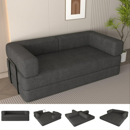 Aukfa Convertible Sleeper Sofa King Size Floor Futon Couch Bed for Living Room Bedroom Corduroy Gray