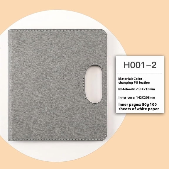 Binder PU Leather Journal Ring Portfolio Lined Notebook Refillable Paper Diary with Removable Clipboard Writing Notepad for Travel Business School Agenda Organizer (Grey)