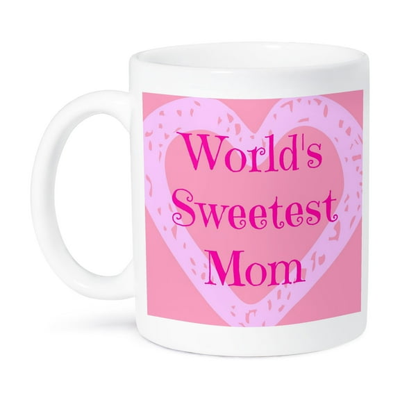3dRose, Worlds sweetest mom, pink, big heart, red, 15oz Mug