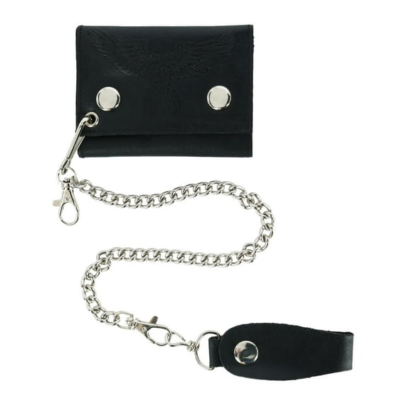 CTM Leather Eagle Print Trifold Double Snap Chain Wallet (Men)