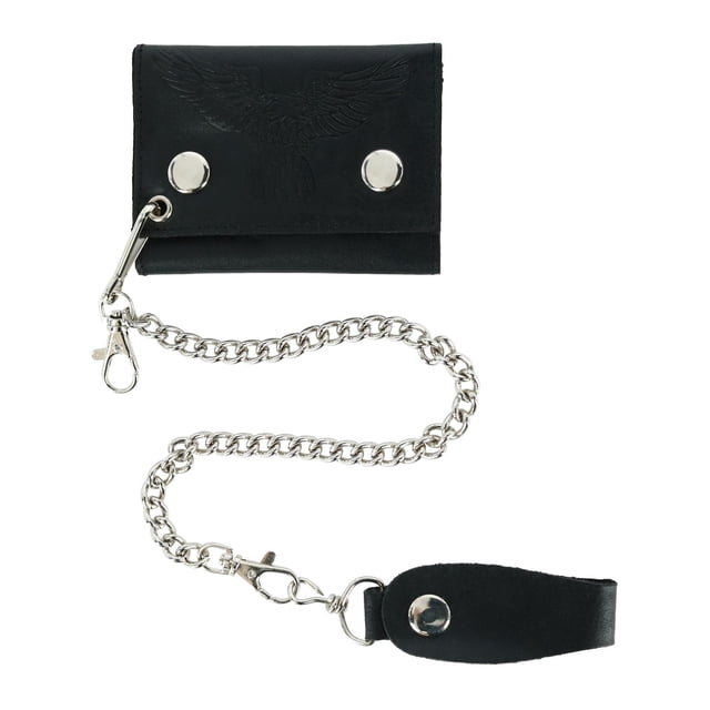 CTM® Leather Eagle Print Trifold Double Snap Chain Wallet (Men's)