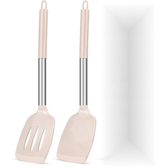 PLERISE  2 Pack Silicone Turner Spatula Nonstick Slotted High Heat Resistant for Fish, Eggs, and Pancakes