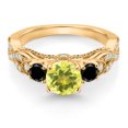 thumbnail image 2 of Gem Stone King 18K Yellow Gold Plated Silver Canary Mystic Topaz Black Diamond and White Moissanite Engagement Ring for Women (1.47 Cttw, Gemstone, Round 6MM and 3MM, Size 8), 2 of 4