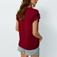 thumbnail image 4 of Fanxing Ruffles Short Sleeve Tshirts for Women 2025 Summer Tops Fashion Solid Color Tees Shirts Red,S, 4 of 7