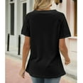 thumbnail image 4 of Summer Saving Wycnly Cute Tops for Women Short Sleeve V-Neck Solid T shirts Summer Sexy Lace Trim Soft Knitted Waffle Tunic Blouse Black XXL Clearance Clothes, 4 of 4