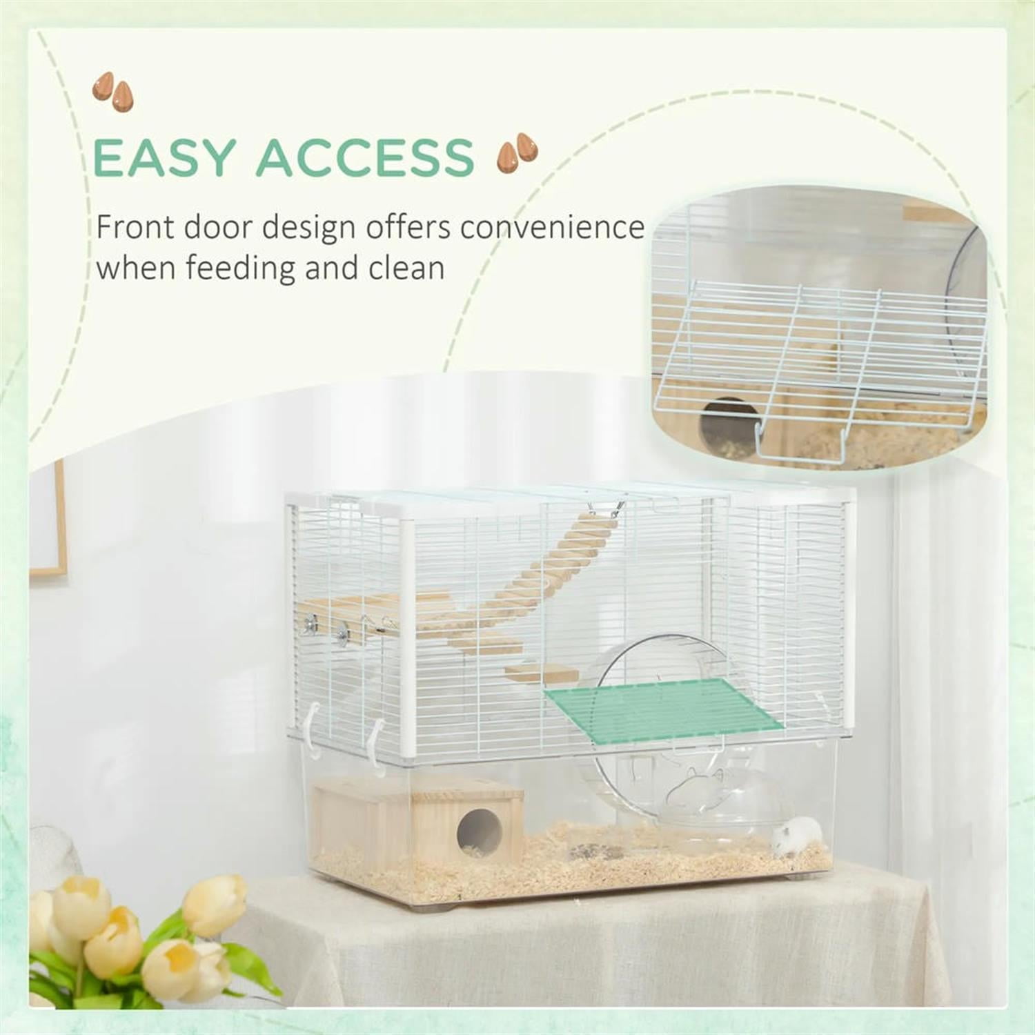 Kadyn 23" Large Hamster Cage, Gerbil Cage with Deep Bottom, Exercise Wheel, Food Dish, Small Animal Habitats for Syrian Gerbil, White