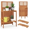thumbnail image 2 of Resenkos Folding Garden Potting Bench with 2-tier Storage Shelves and Teak Oil Finish for Garden Yard Balcony, 2 of 6