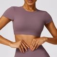 thumbnail image 3 of Top deportivo para mujer, Top corto de Yoga con espalda descubierta, camiseta de manga corta para entrenamiento físico, Tops, ropa de entrenamiento para gimnasio, ropa deportiva para correr, 3 of 5