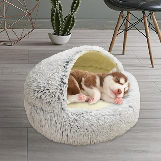 Bunblic Pet Bed Round Plush Nest Cave Hooded For Cuddler Round Comfortable Indoor Snooze Sleeping Bed 60cm Gray Other
