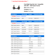 Front Right Sway Bar Link - Compatible with 2001 - 2004 Toyota Tacoma 2002 2003