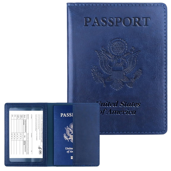Mirlewaiy Travel Passport Holder for Men & Women - RFID Blocking Leather Passport Wallet Case with Card Slots, Essential Travel Must Haves for International Trips