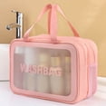 thumbnail image 2 of Large Clear Toiletry Bag 12.21x5.91x7.87 Inch 2 in 1 Cosmetic Organizer Pouch, Waterproof and Draining Wash Bag for Toiletries, Thickened Matte Translucent Makeup Bag with Handy Handle, Pink, 2 of 4