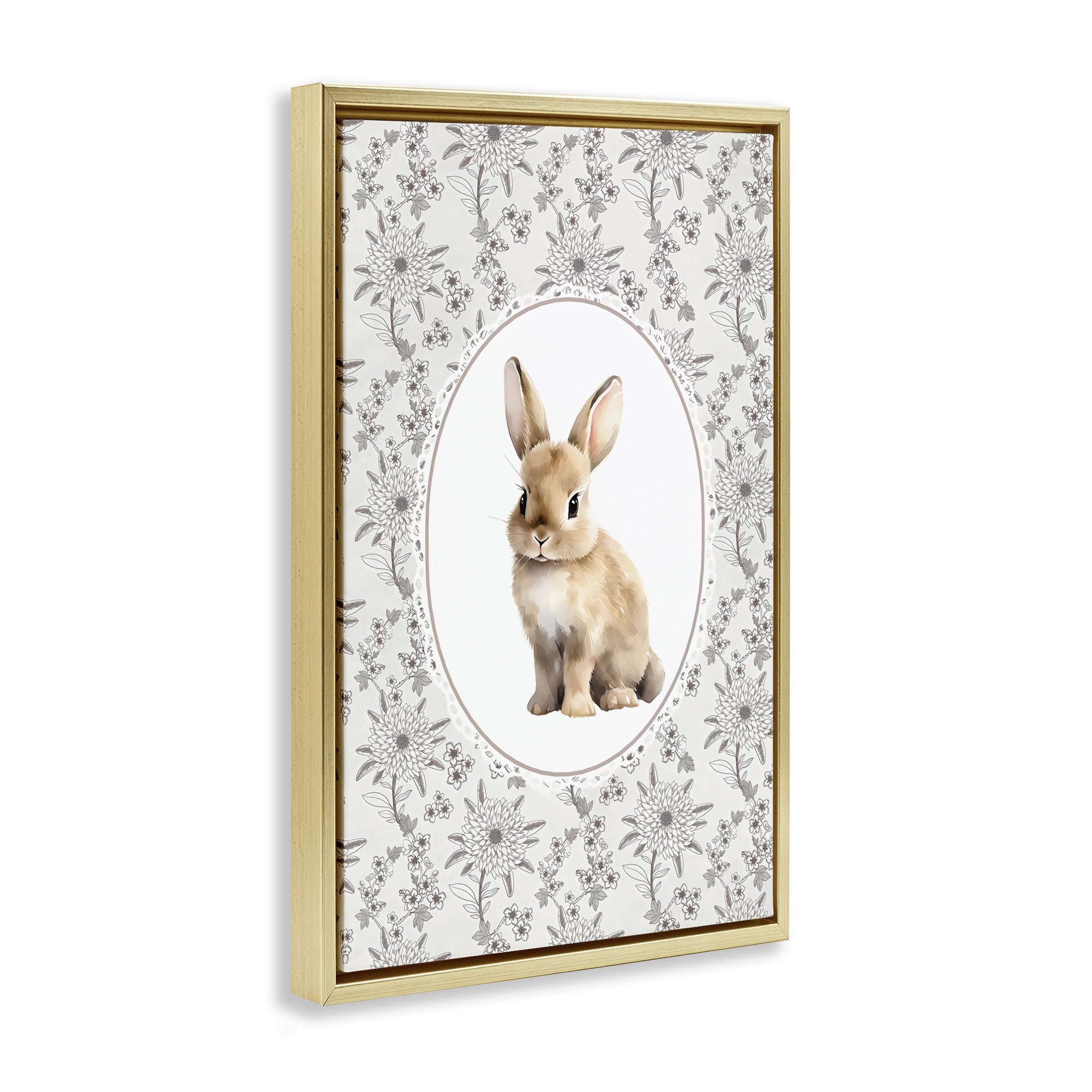 Stupell Industries Mauve Botanical Bunny Gold Framed Floater Canvas Wall Art, design by Ink Drop Loft