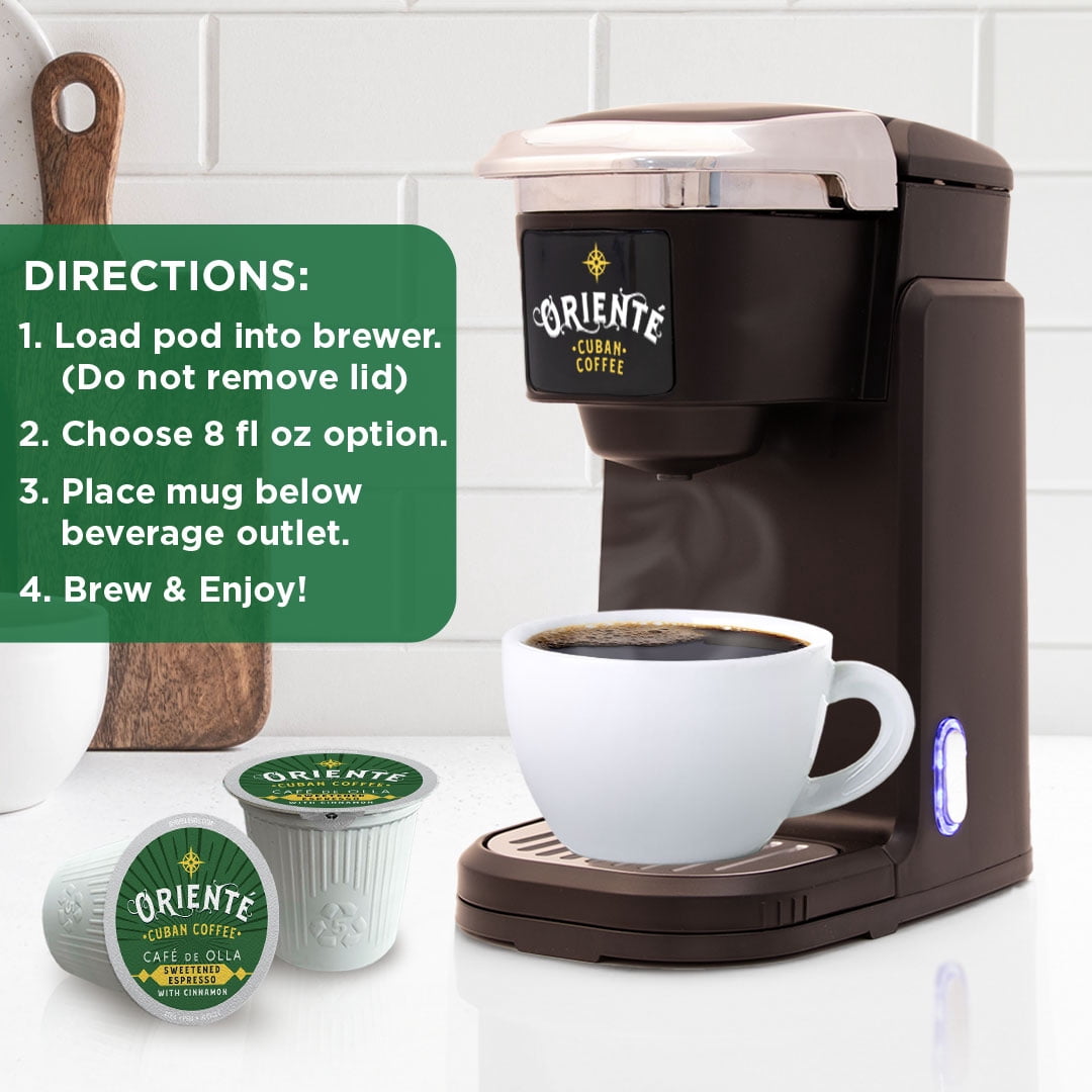 Oriente Cuban Coffee Roasters, Dark Roast Cafe De Olla Cuban Coffee Pods, Compatible w/ K-Cup Brewers, 50ct