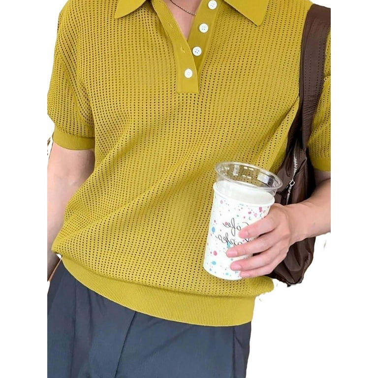 Solid Polo Neck Short Sleeve Mustard Yellow Men Knit Tops Men s Walmart