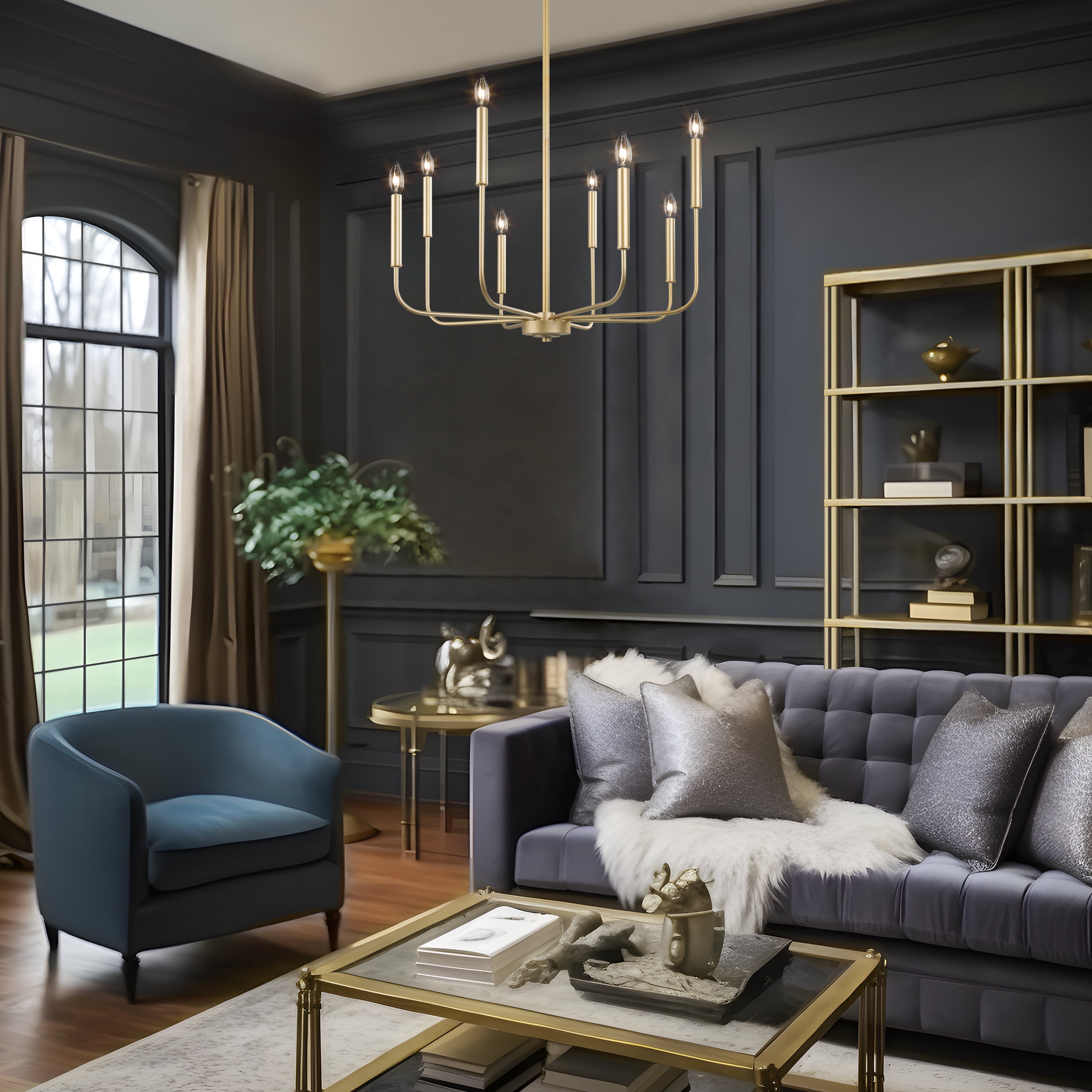 LNC 8-Light Matte Gold Candle Chandelier for Kitchen, Dining or Living Room