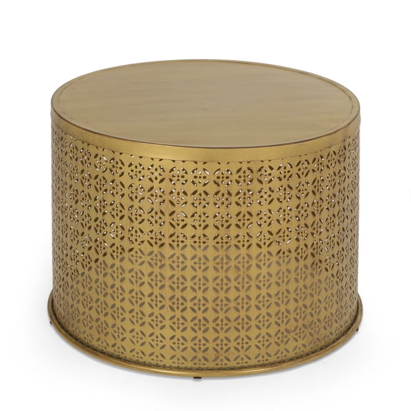 GDF Studio Arrastra Boho Lace Cut Iron Coffee Table, Gold Brushed Brown