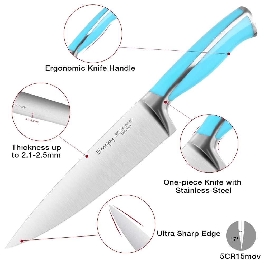 Slege 15pcs Kitchen Knife Set with Block, Sharpener and Scissor, Stainless  Steel Knives with Extre-light Straw Handle