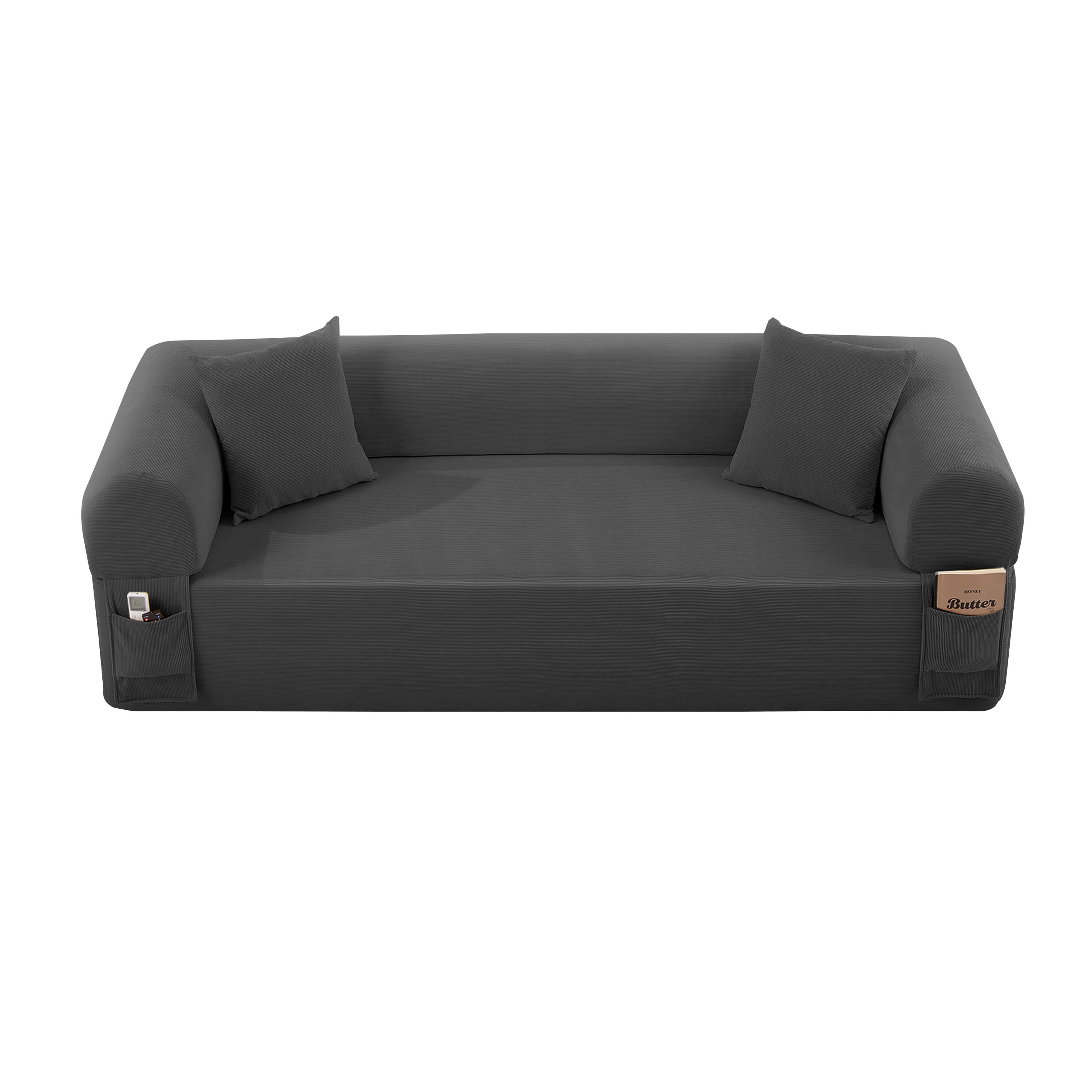 AC PACIFIC 3-Seater Low-Profile with Pillows & Storage – Pocketed Springs, Grey